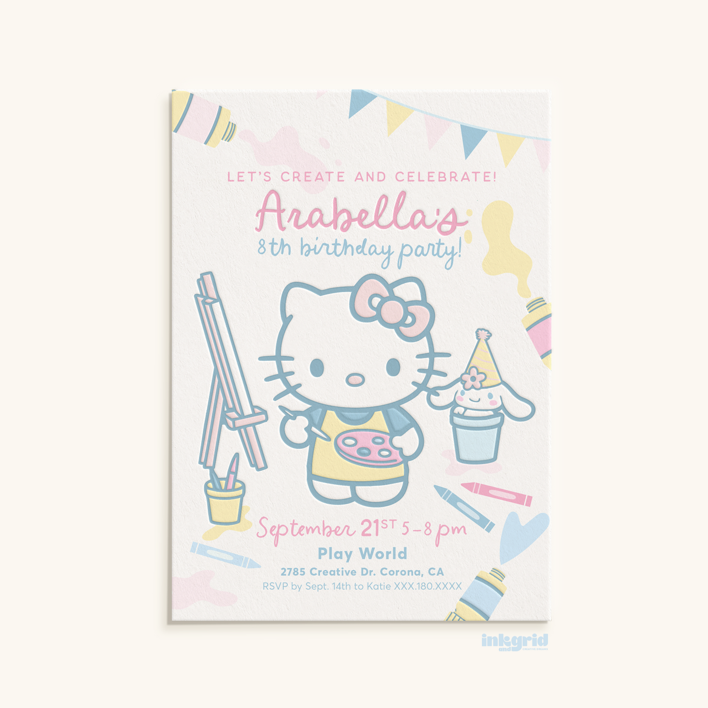 Art & Kitty Inspired Birthday Invitation – Pastel Creative Party