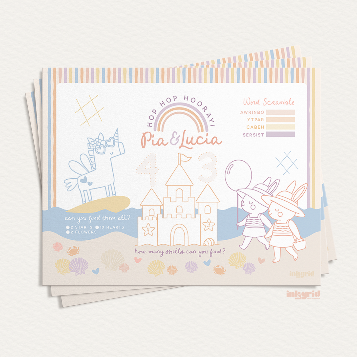 Bunnies, Rainbows & Beach Vibes - Activity Placemats