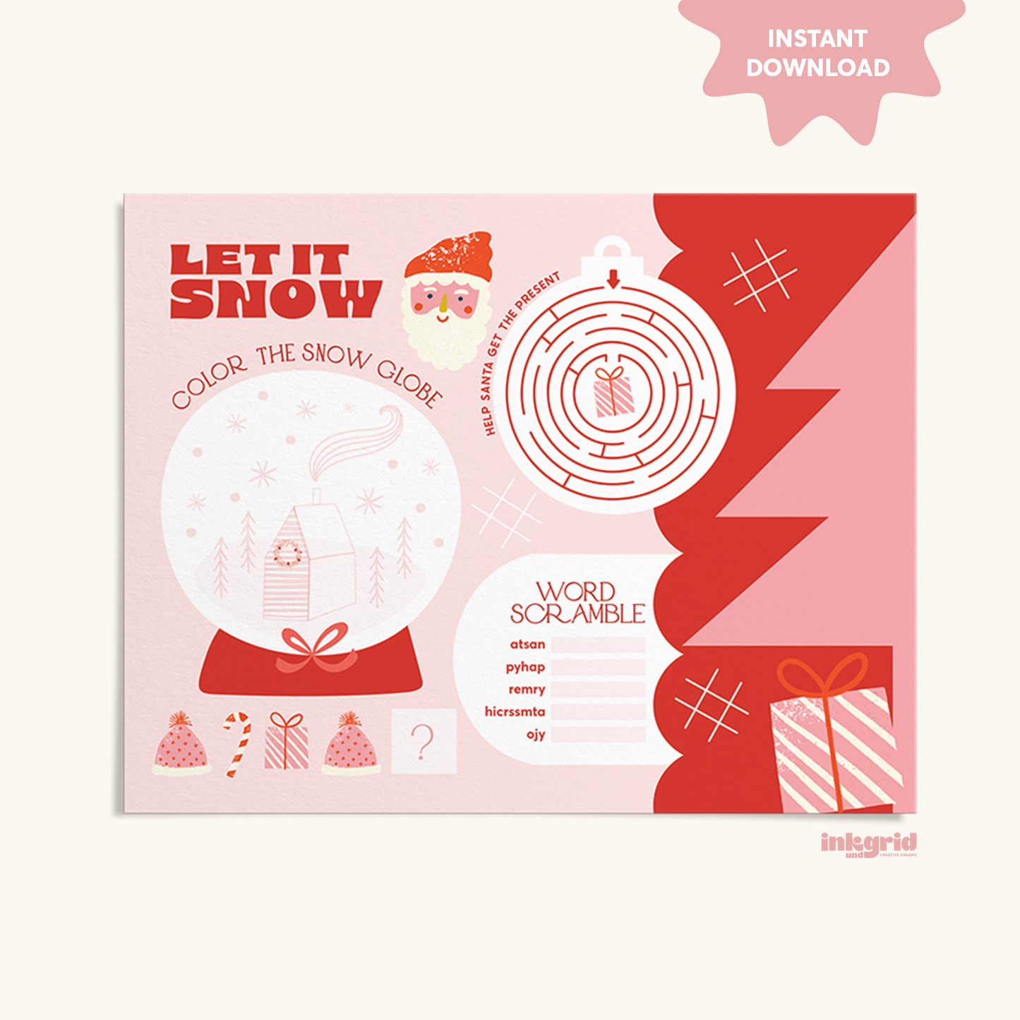 Let It Snow – Christmas Kids Activity Placemat (Instant Download)