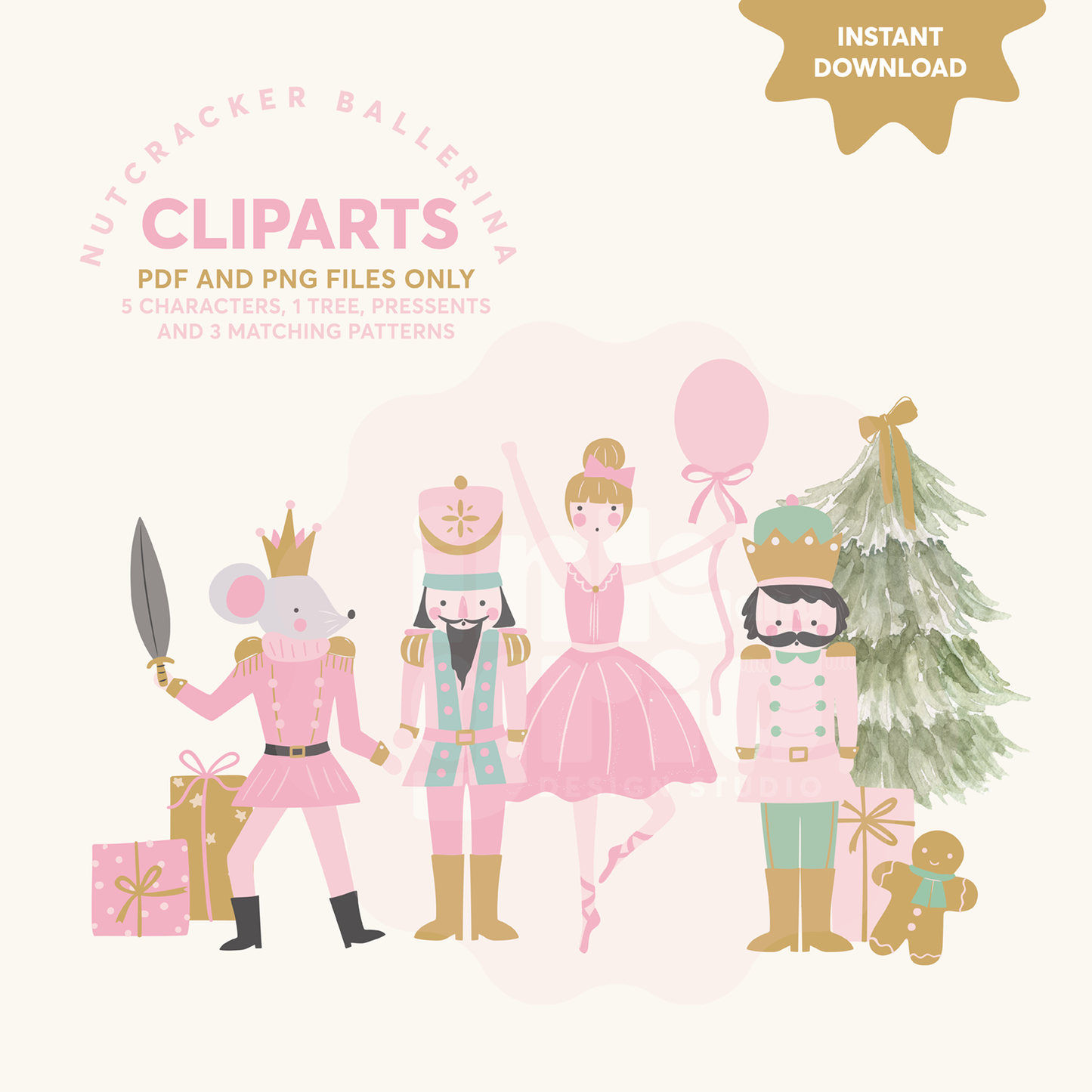 Nutcracker Ballerina Clipart Set – Pink Ballet Digital Graphics (Instant Download)