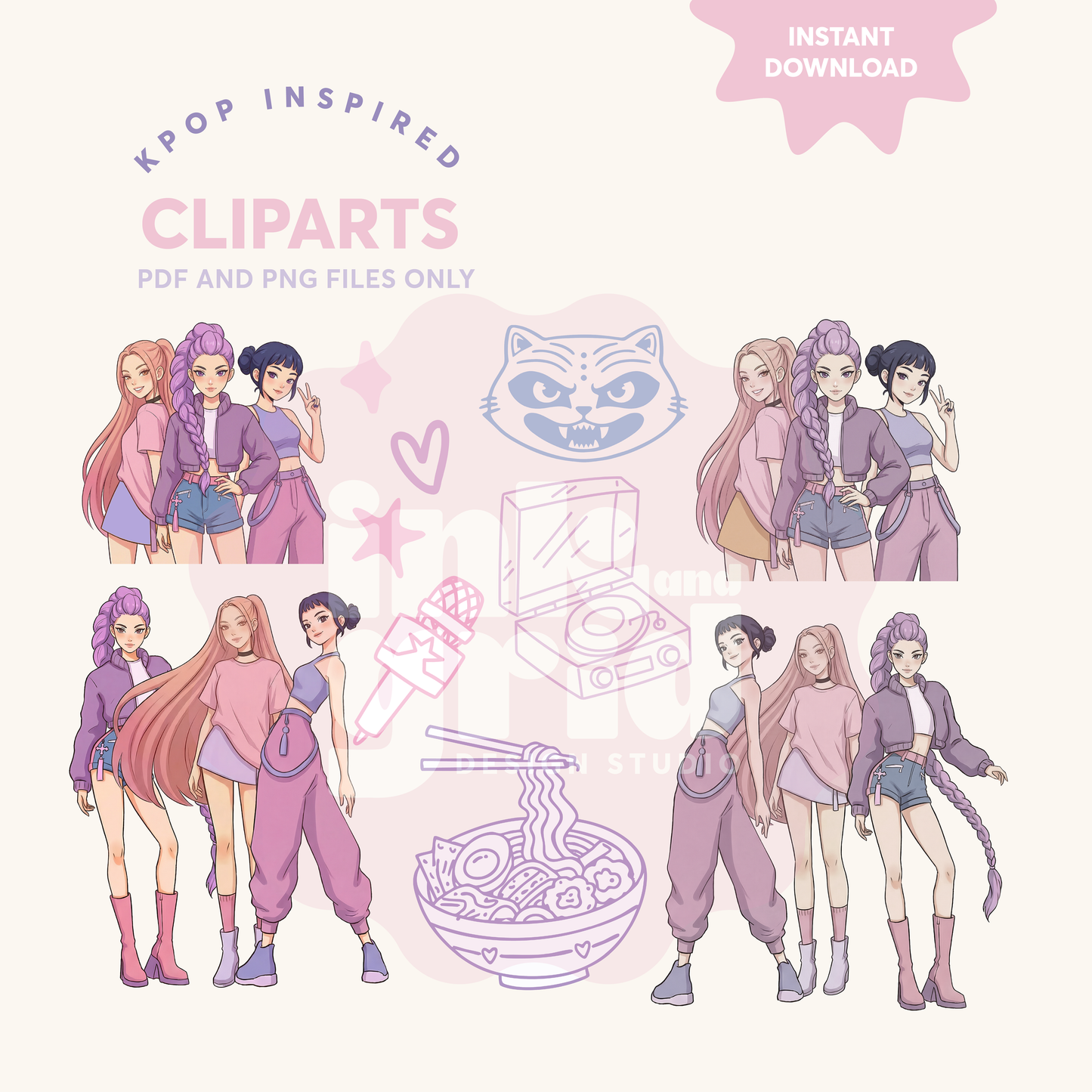 K-Pop Inspired Cliparts | Korean Pop Theme | Instant Digital Download