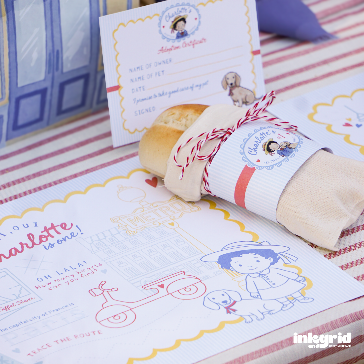 Madeline Inspired Birthday Bundle | French Girl Puppy | Coloring Placemat | Parisian Kids Party Printables Decor