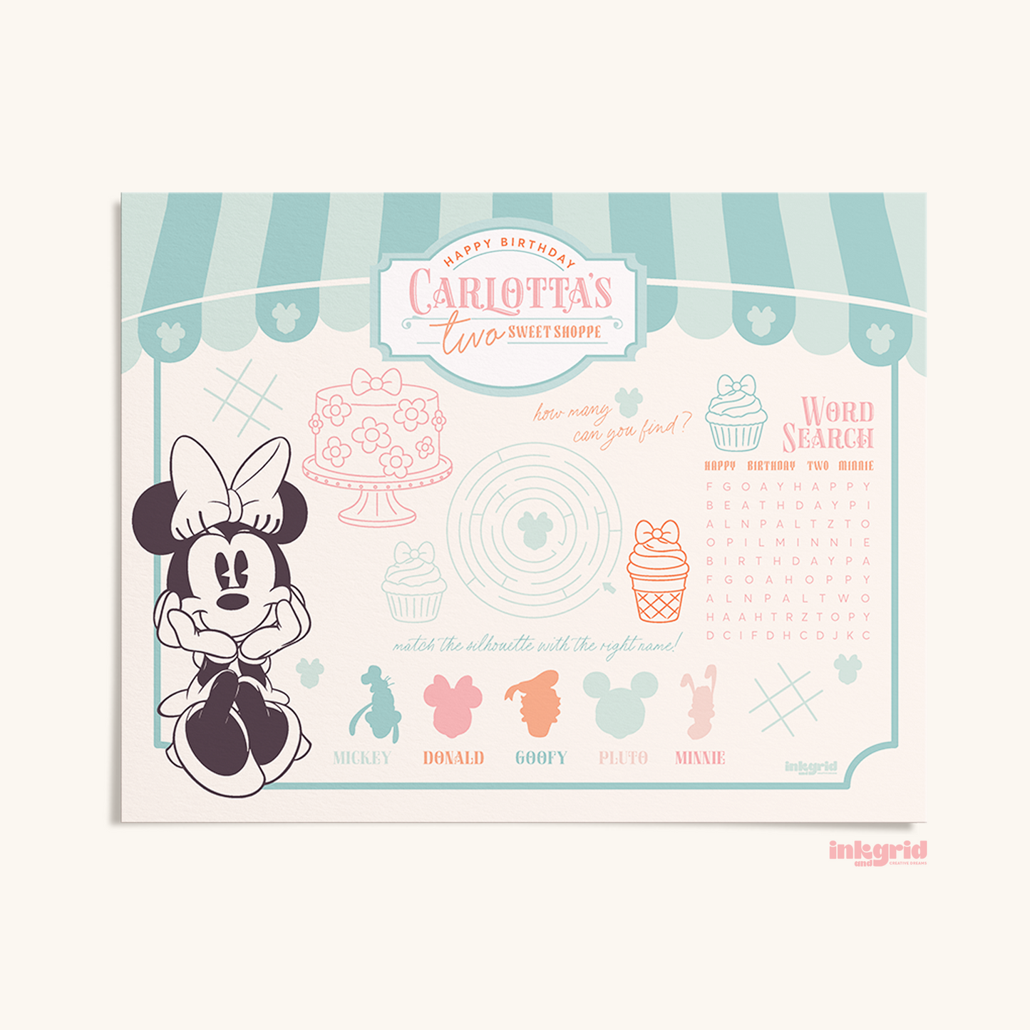 Two Sweet Candy Shop Kids Activity Placemat | Sweet Shop Birthday Printable