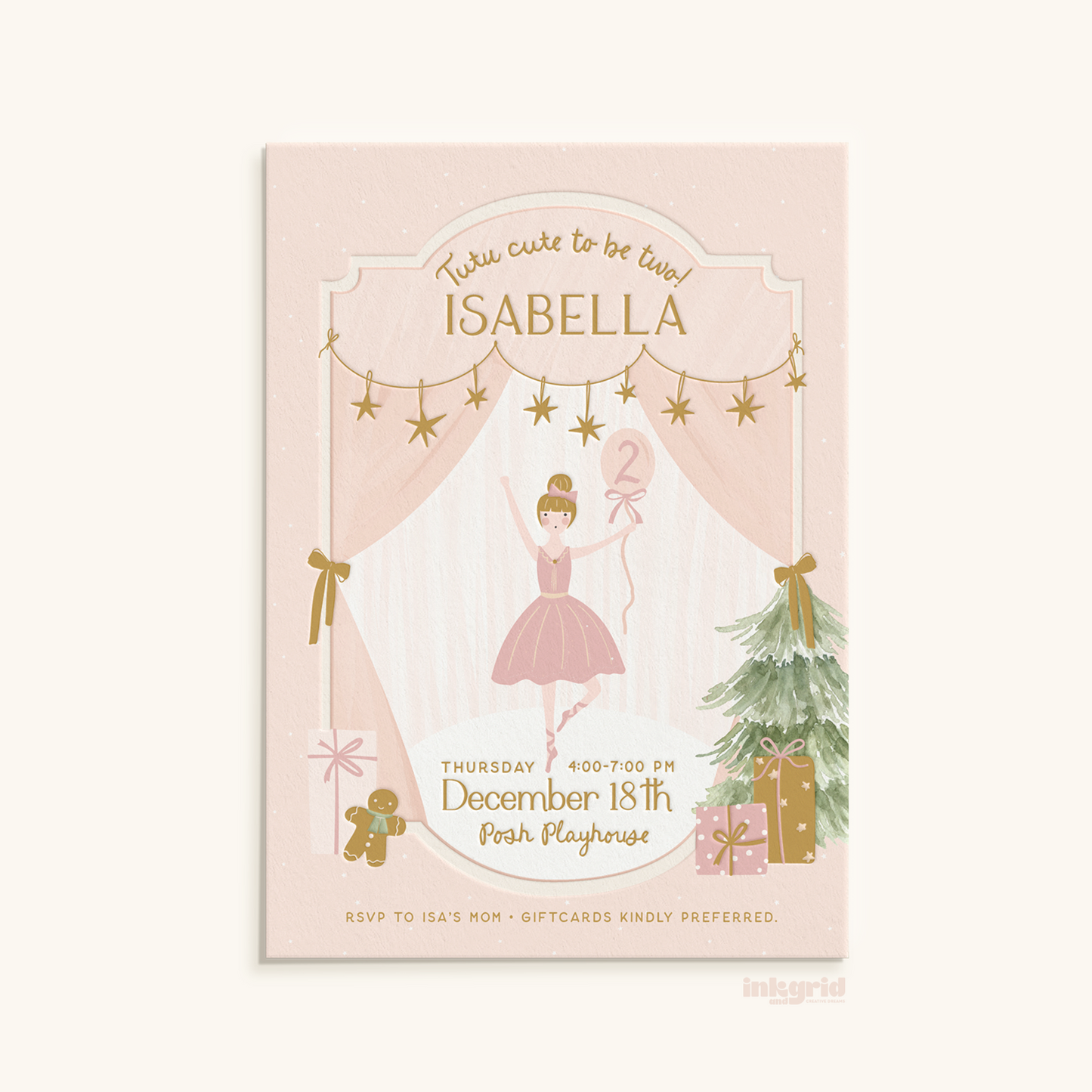 Nutcracker Ballerina Birthday Invitation – Pink Ballet Party Printable Invite