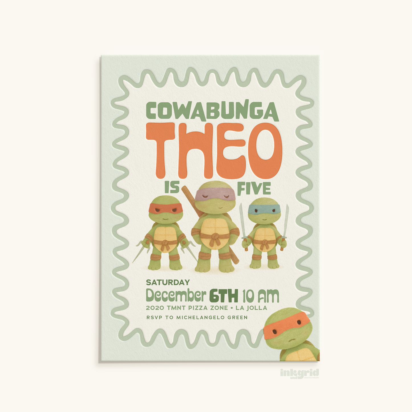 Cowabunga Ninja Turtles Birthday Invitation – Retro TMNT Printable Invite