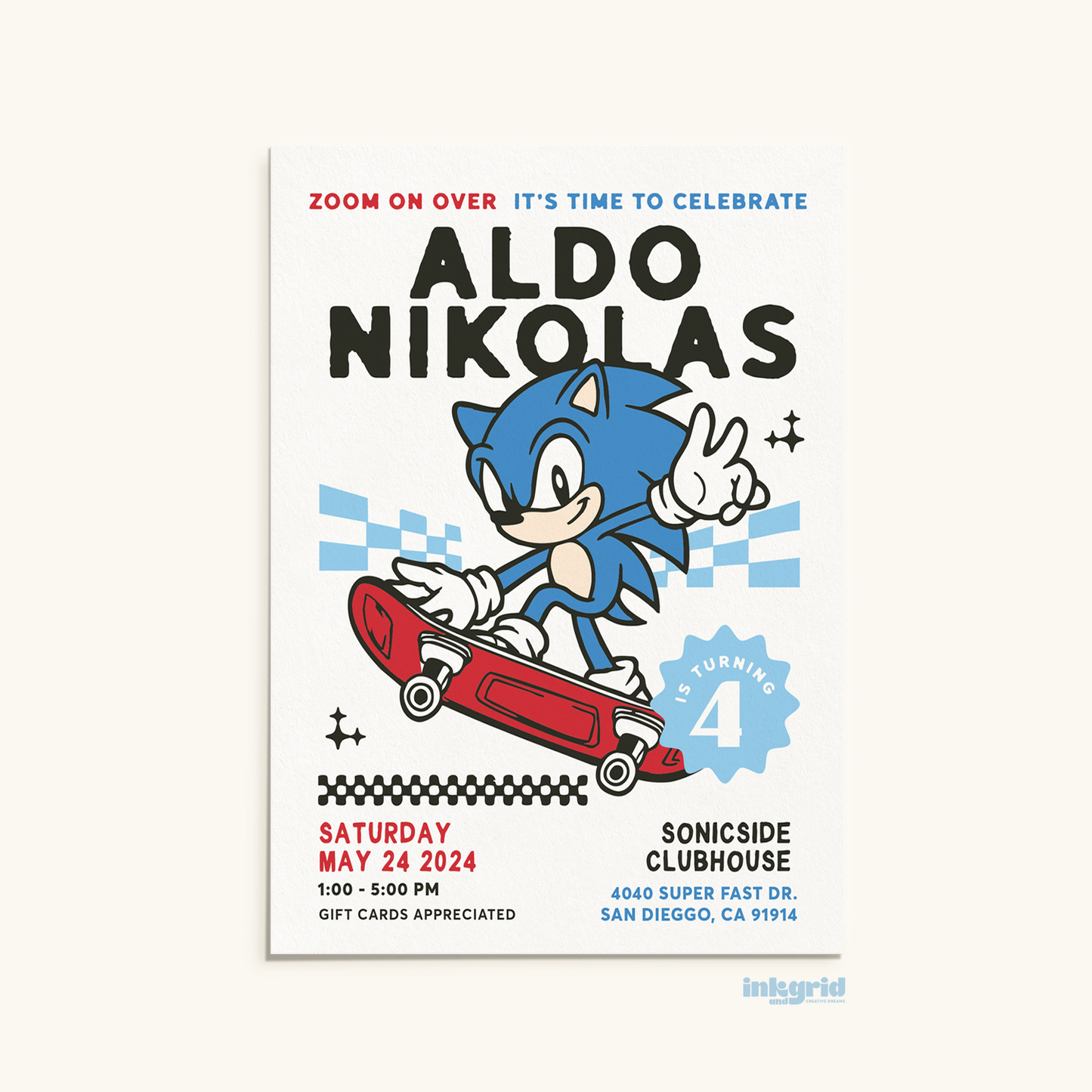 Retro Speedster Birthday Invitation – Skate & Zoom Edition