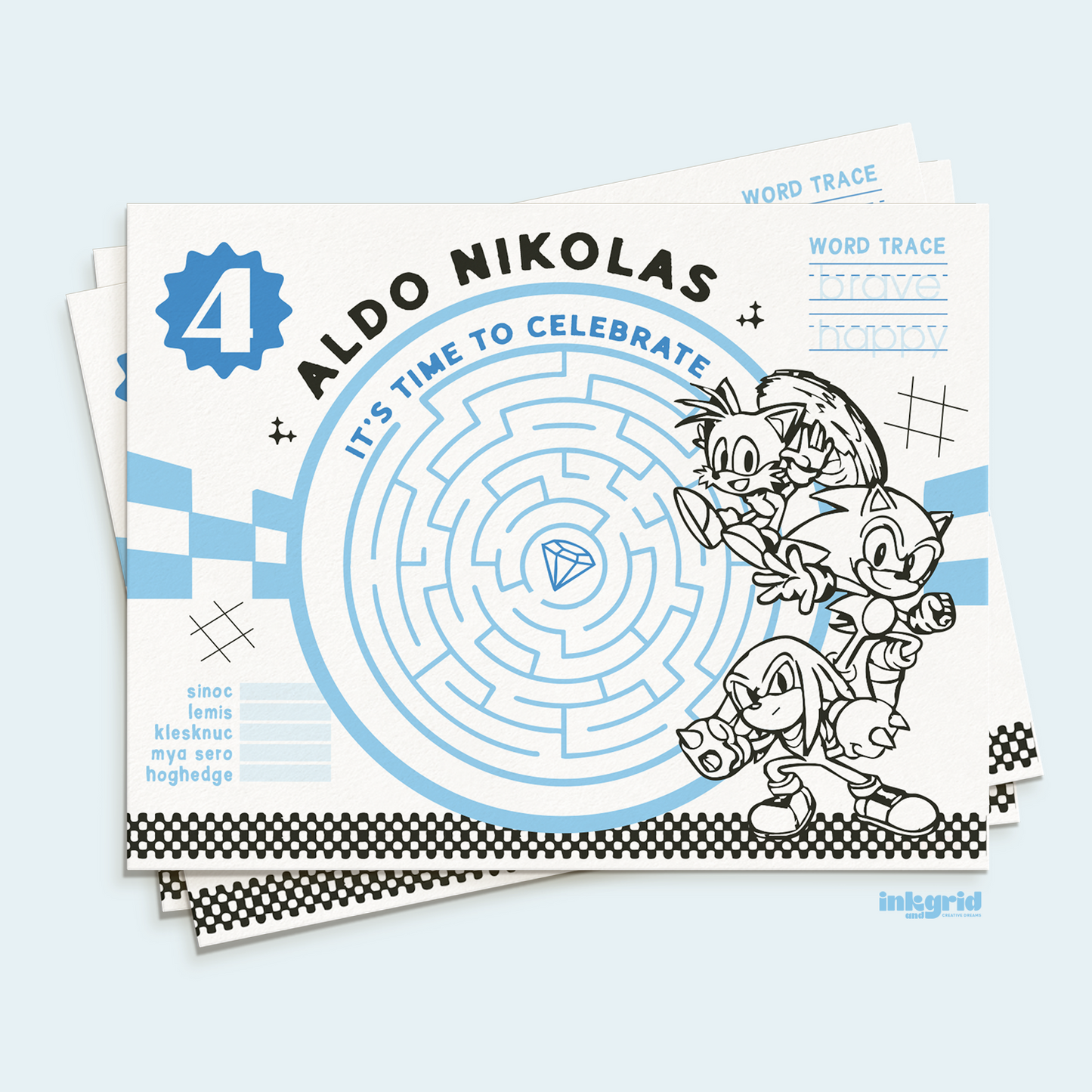 Retro Speedster Sonic Activity Placemat – Maze, Tracing & Fun Challenges