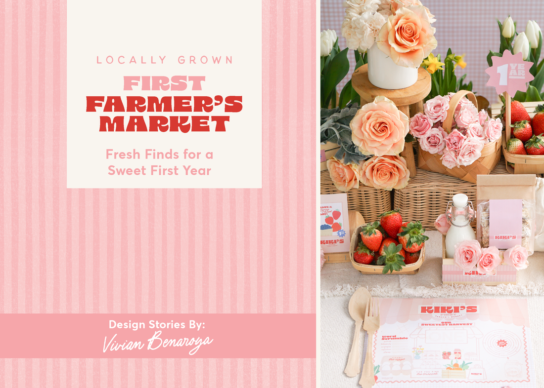 Farmers Market Birthday Party Ideas | Trader Joe’s-Inspired First Birthday Theme with Custom Stationery
