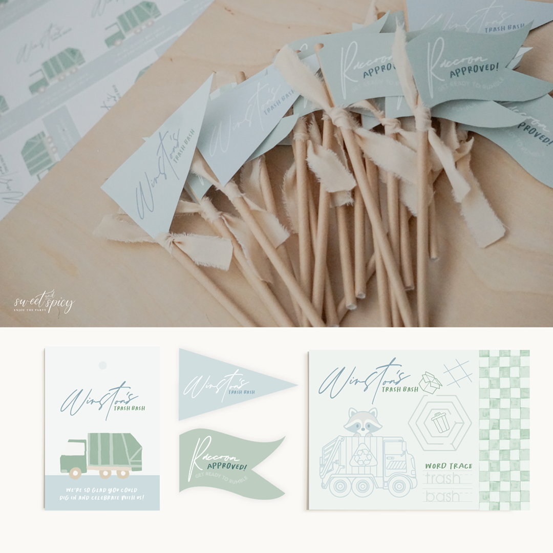 Raccoons & Garbage Trucks – Digital Birthday Invitation