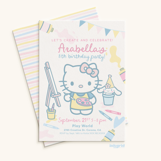 Art & Kitty Inspired Birthday Invitation – Pastel Creative Party