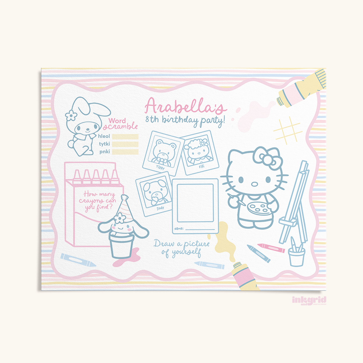 Art & Kitty Inspired Kids Activity Placemat – Printable