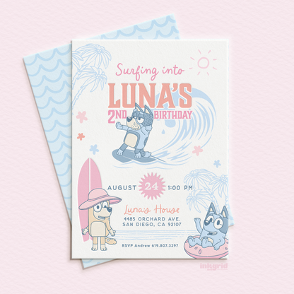 Bluey Surf Party Digital Invitation
