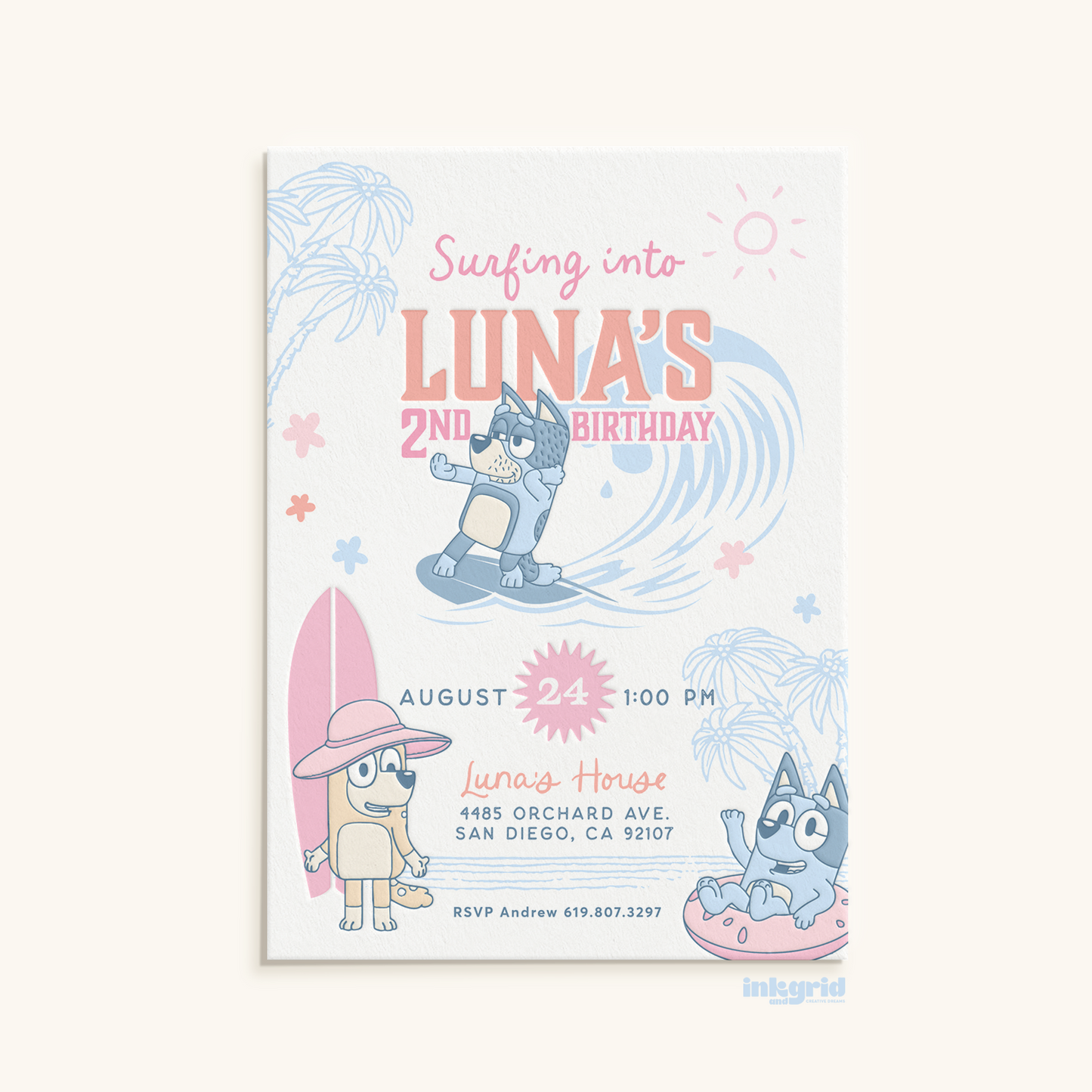 Bluey Surf Party Digital Invitation