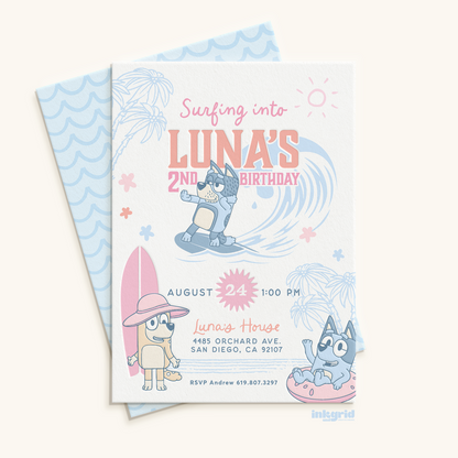 Bluey Surf Party Digital Invitation