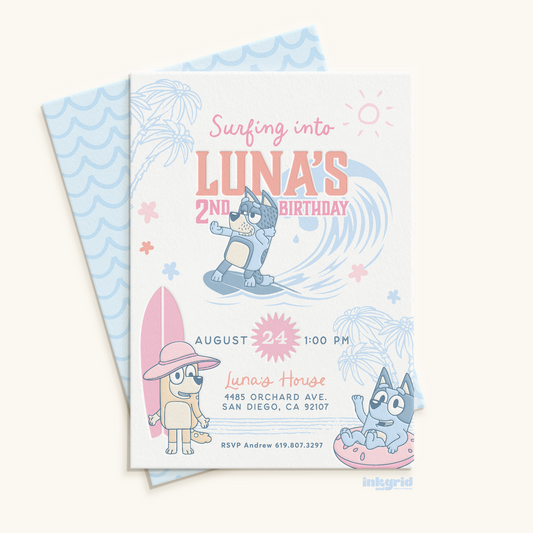 Bluey Surf Party Digital Invitation