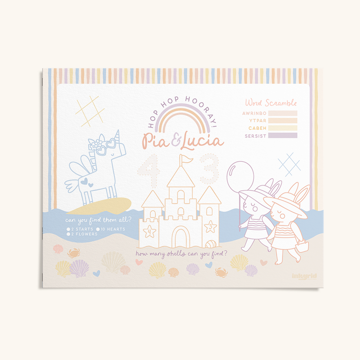 Bunnies, Rainbows & Beach Vibes - Activity Placemats