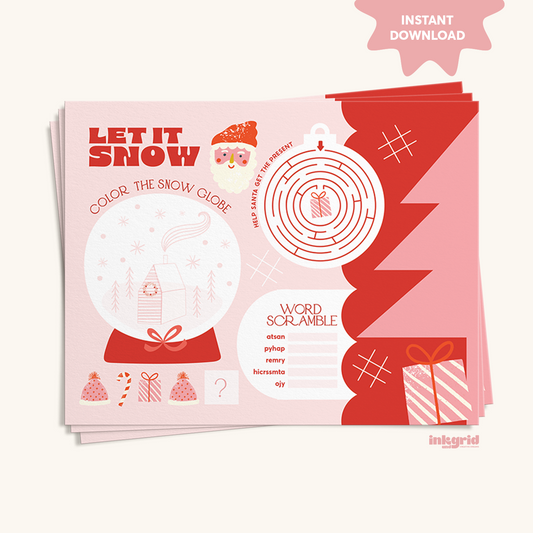 Let It Snow – Christmas Kids Activity Placemat (Instant Download)
