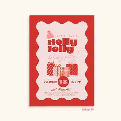 Holly Jolly Holiday Party Invitation – Modern Red & Pink Christmas Design