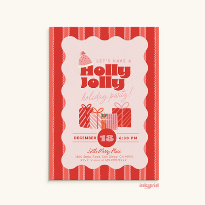 Holly Jolly Holiday Party Invitation – Modern Red & Pink Christmas Design