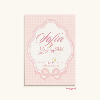 One Silly Goose Birthday Invitation | Goose 1st Birthday Invite