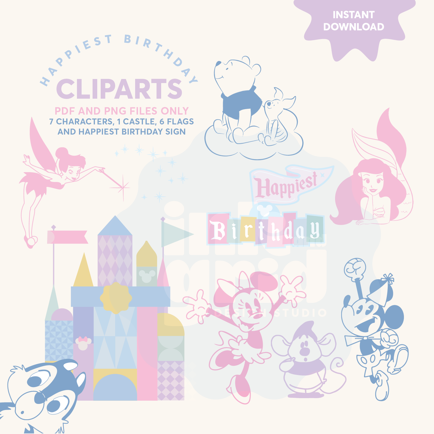 Happiest Birthday – Instant Download Clipart Set