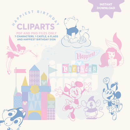 Happiest Birthday – Instant Download Clipart Set