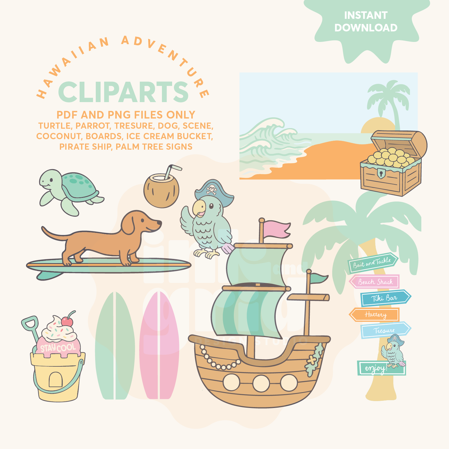 Hawaiian Tresure Island Adventure – Clipart Set