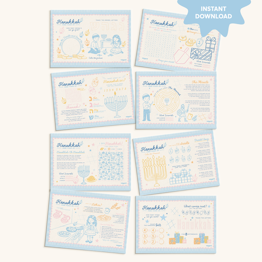 Hanukkah Activity Placemat Bundle – 8 Nights of Printable Fun (Letter Size)