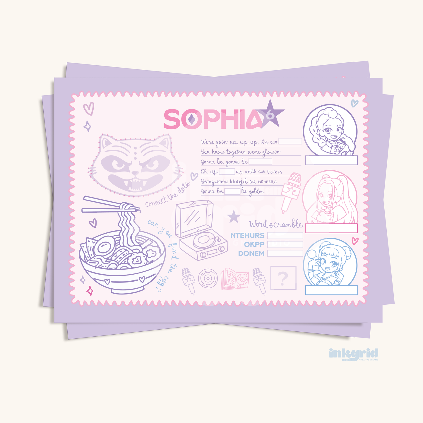 K-Pop Inspired Party Activity Placemat | Korean Pop Birthday Coloring Sheet | Music Party Kids Activity | Printable Party Table Mat