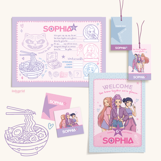 K-Pop Inspired Birthday Party Bundle | Korean Pop Party Decor Kit | Invitation Welcome Sign Placemat Stickers Gift Tags | Digital Download