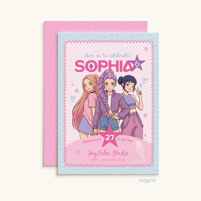 K-Pop Inspired Birthday Invitation Template | Korean Pop Theme Party Invite | Digital Download | Idol Fan Party Invitation
