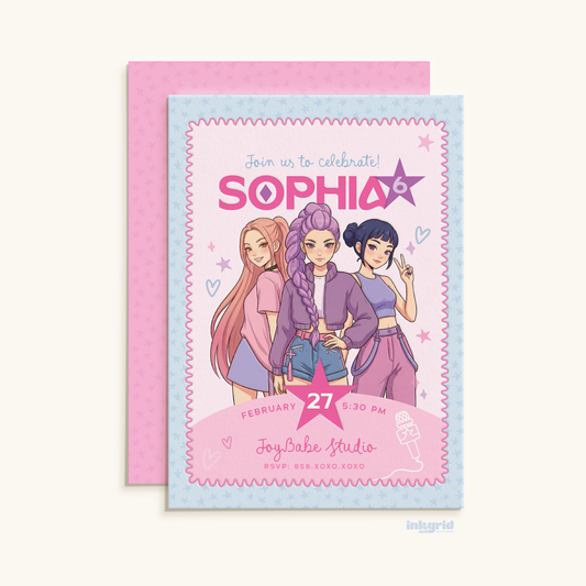 K-Pop Inspired Birthday Invitation Template | Korean Pop Theme Party Invite | Digital Download | Idol Fan Party Invitation