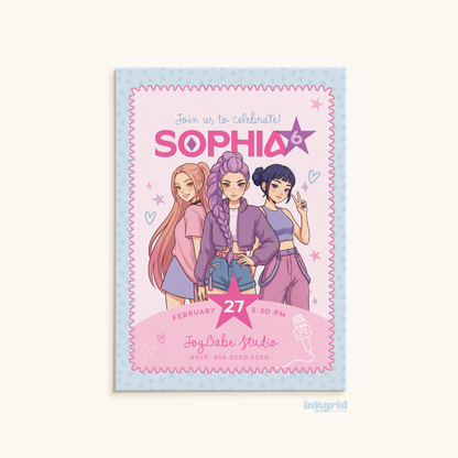 K-Pop Inspired Birthday Invitation Template | Korean Pop Theme Party Invite | Digital Download | Idol Fan Party Invitation