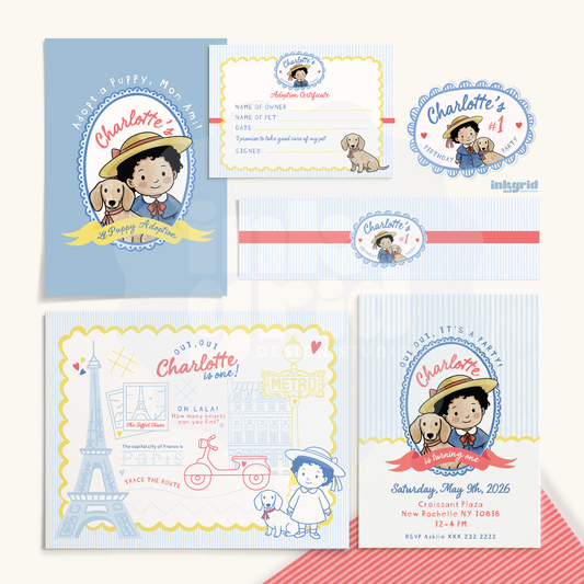 Madeline Inspired Birthday Bundle | French Girl Puppy | Coloring Placemat | Parisian Kids Party Printables Decor