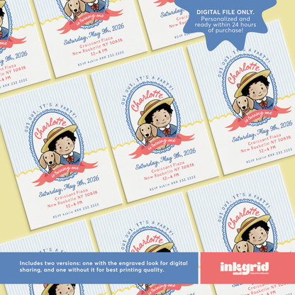 Madeline Inspired Birthday | French Girl Puppy| Paris Party Invite |  | Vintage Parisian Kids Party | Digital Invitation