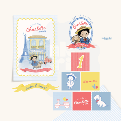 Madeline Inspired Birthday Bundle | French Girl Puppy | Coloring Placemat | Parisian Kids Party Printables Decor