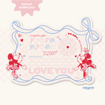 Valentine Sweethearts Printable Party Bundle | Placemat, Stickers, Pattern & Water Bottle Wrapper