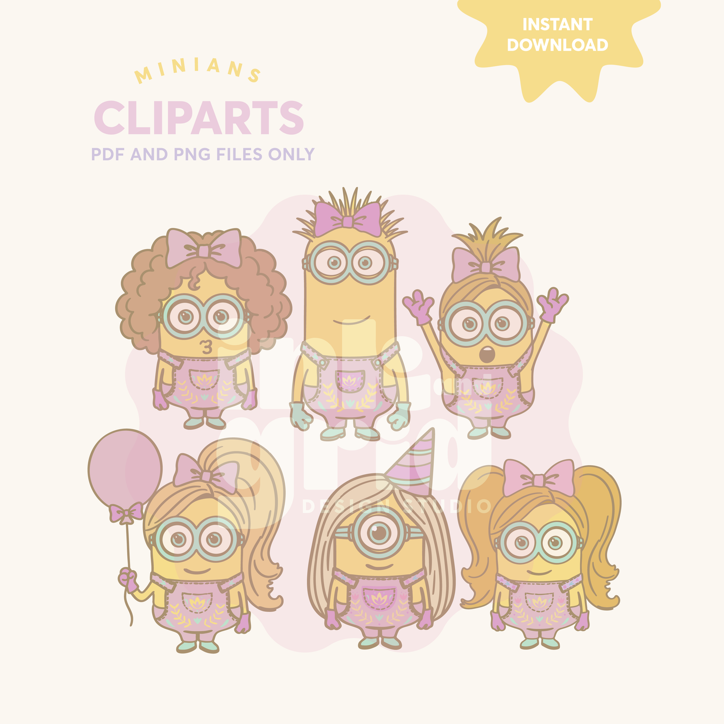 Minians Cliparts | Pastel Cartoon Character PNGs | Cute Yellow Character Illustrations | Instant Download