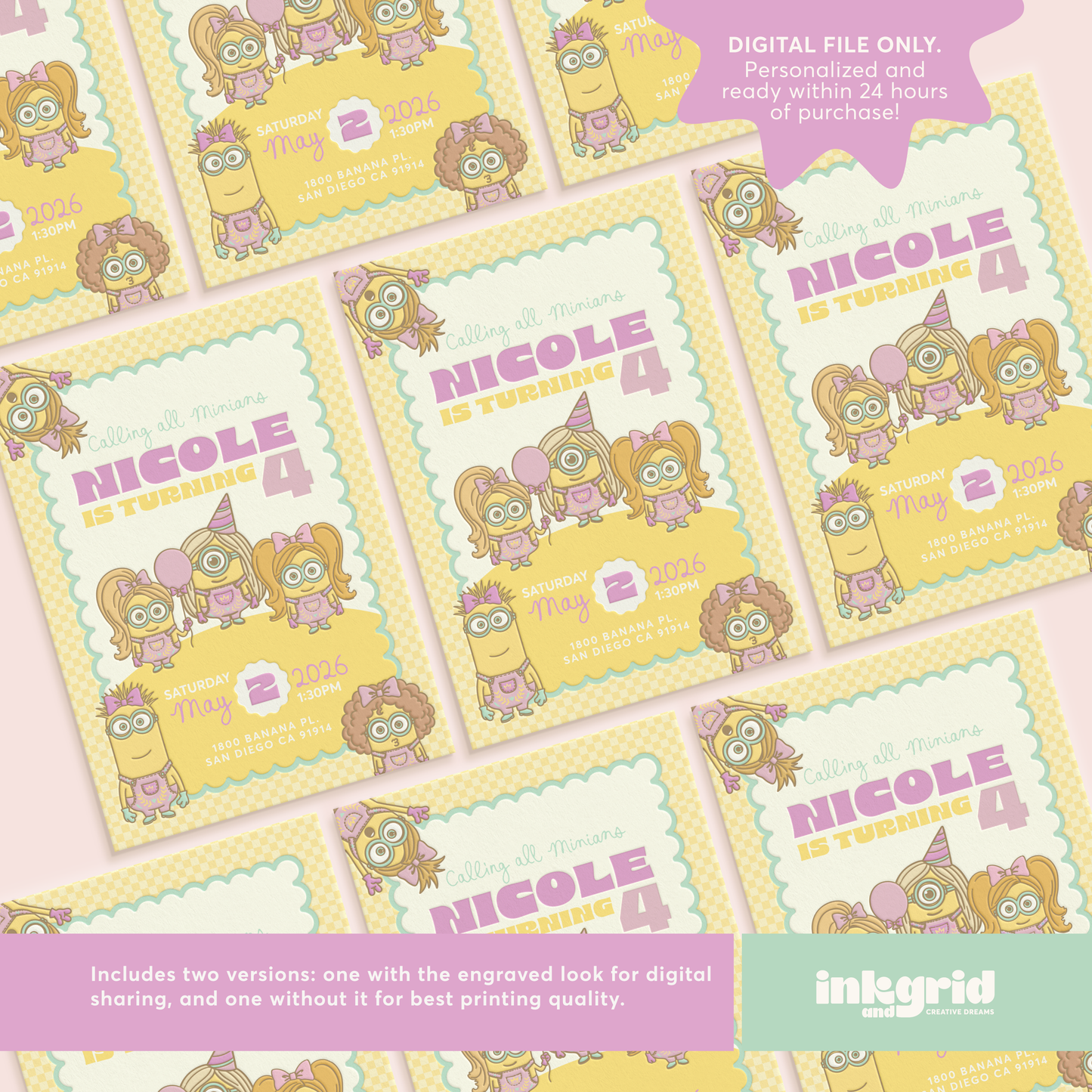 Minians Birthday Invitation | Aesthetic and Modern Kids Party Invite