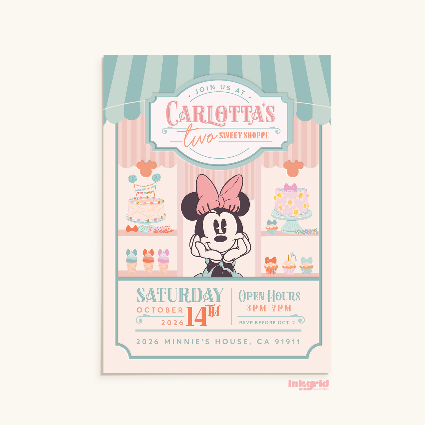 Two Sweet Candy Shop Birthday Digital Invitation | Nostalgic Sweet Shoppe Theme