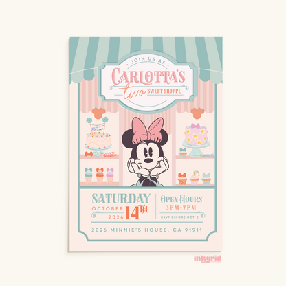 Two Sweet Candy Shop Birthday Digital Invitation | Nostalgic Sweet Shoppe Theme