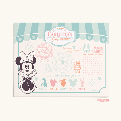 Two Sweet Candy Shop Kids Activity Placemat | Sweet Shop Birthday Printable