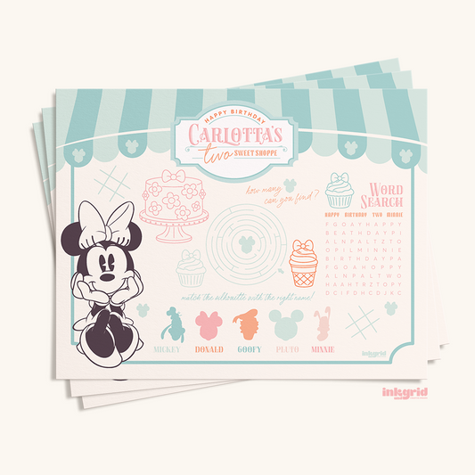 Two Sweet Candy Shop Kids Activity Placemat | Sweet Shop Birthday Printable