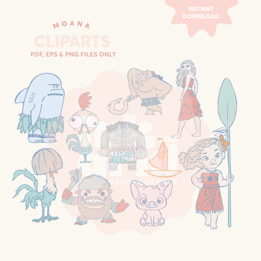 Moana Cliparts | Pastel Character PNGs | Instant Download