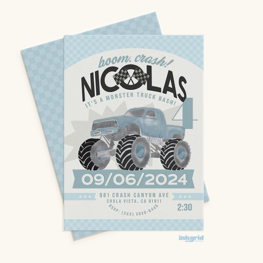 Monster Truck Bash – Digital Birthday Invitation