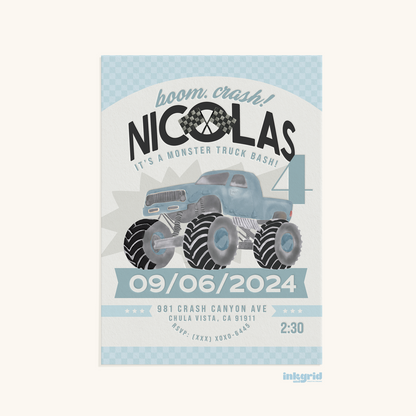 Monster Truck Bash – Digital Birthday Invitation