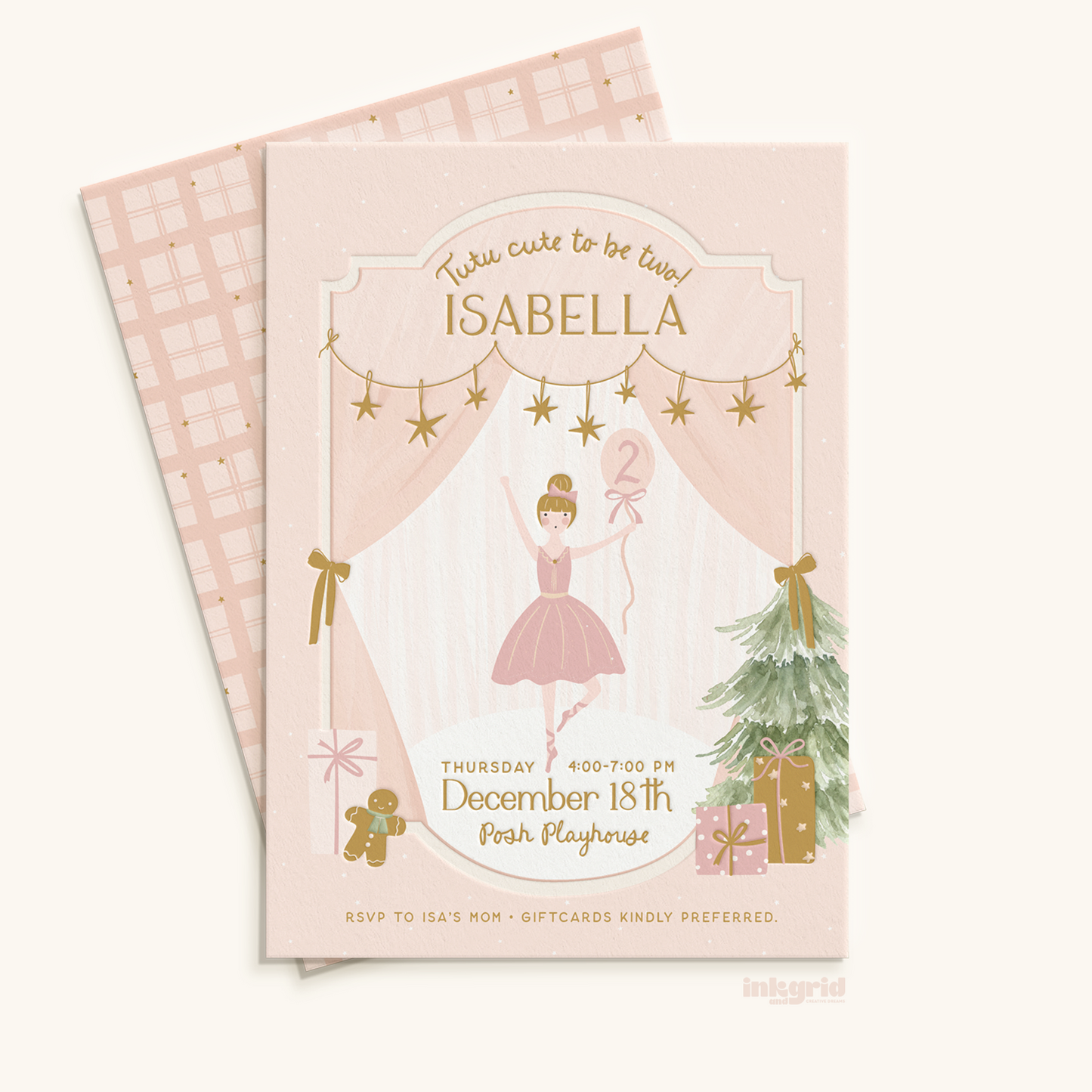 Nutcracker Ballerina Birthday Invitation – Pink Ballet Party Printable Invite