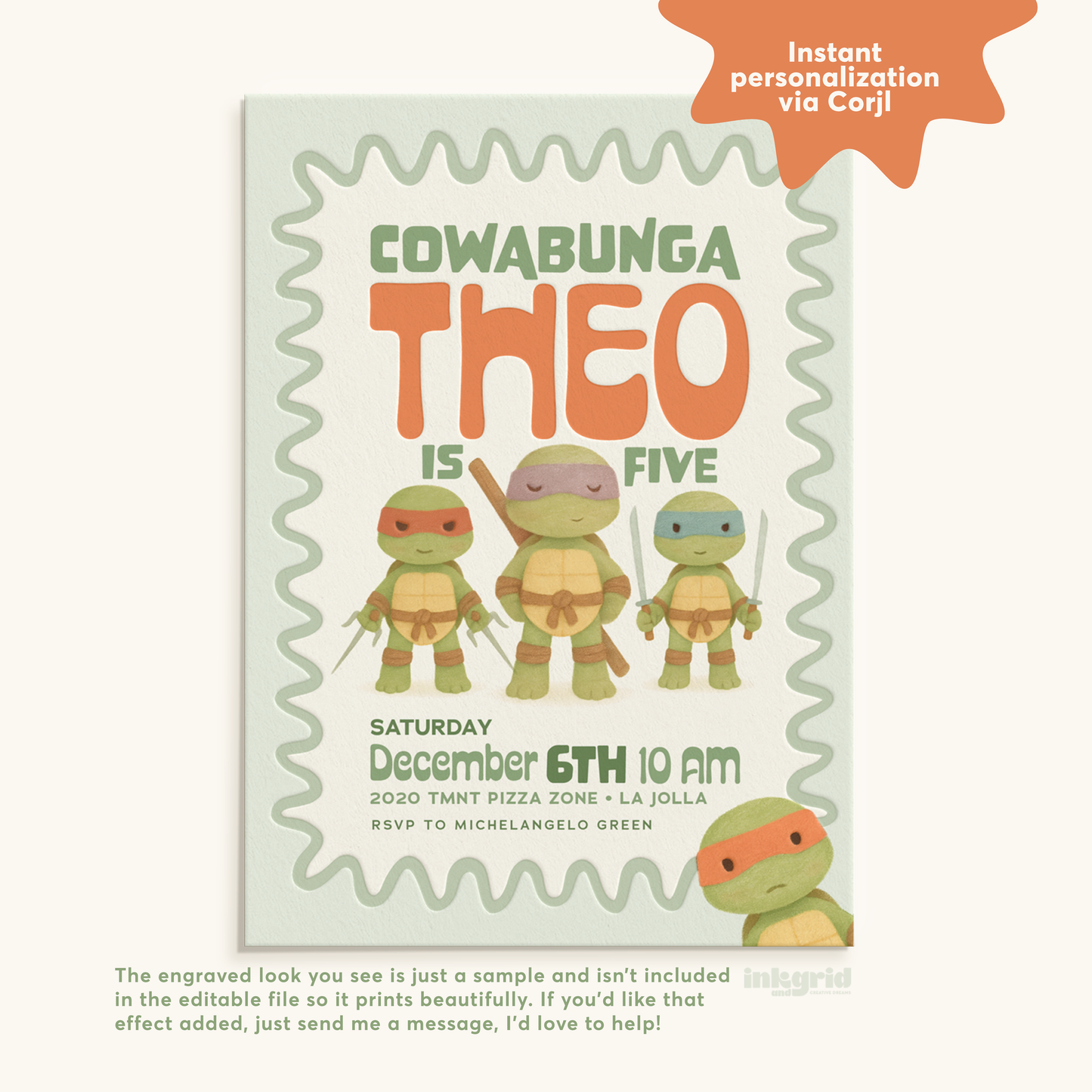 Cowabunga Ninja Turtles Birthday Invitation – Retro TMNT Printable Invite