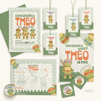 Cowabunga Ninja Turtles Birthday Bundle – Retro TMNT Printable Party Set
