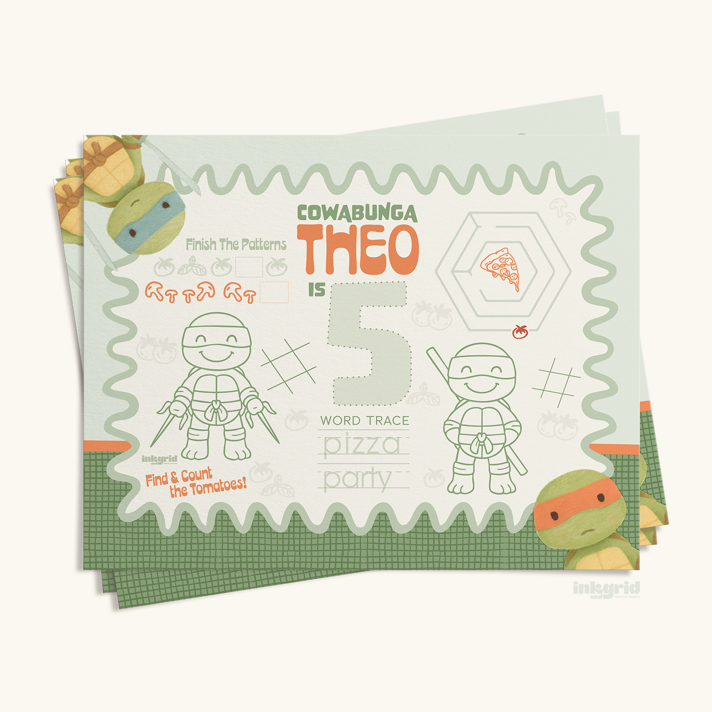 Ninja Turtles Activity Placemats – Cowabunga Kids Party Games (Printable)